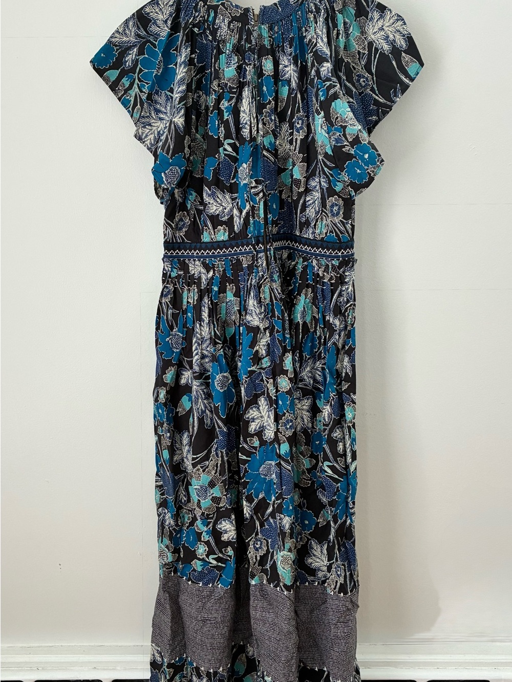 Ulla Johnson Lottie Pleated Floral Midi Dress Lapis Blue Size 6